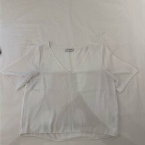 Babaton White Short Sleeve V-neck Blouse